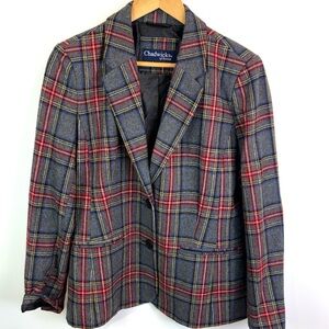 Chadwicks of Boston Red and Gray Plaid wool blend Blazer size 12p